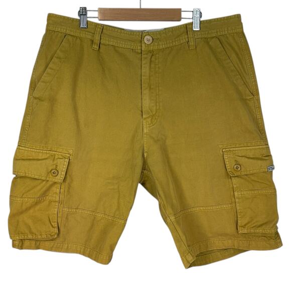 Akoo Brand Cargo Shorts Mens Sz 38 Mustard Yellow Military Style - Picture 1 of 10